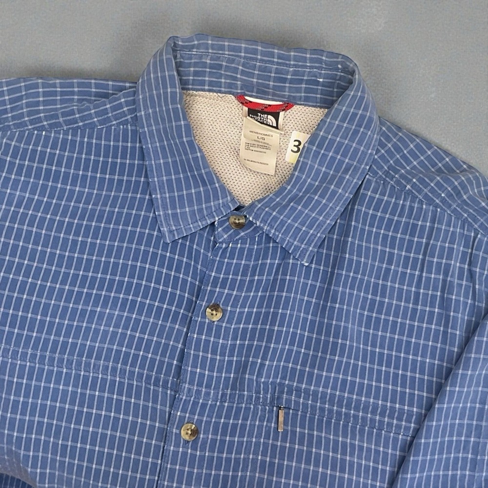 Vintage The North Face Mens Button Shirt Large Blue Plaid Short Sleeve Outdoor
